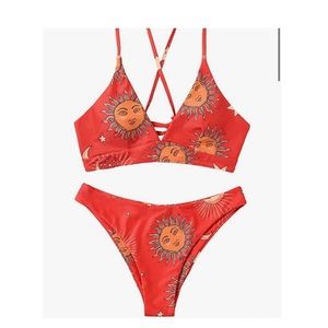 Sun, Moon, and Stars red/orange bikini siz…